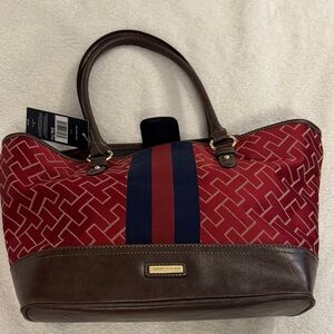 Tommy Hilfiger Red and Brown Geometric Tote